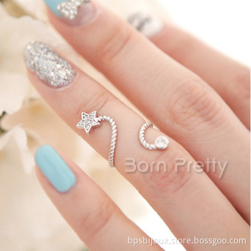 1Pc Exquisite Spiral Open Ring Rhinestoned Star Butterfly Flower Design Knuckle Ring